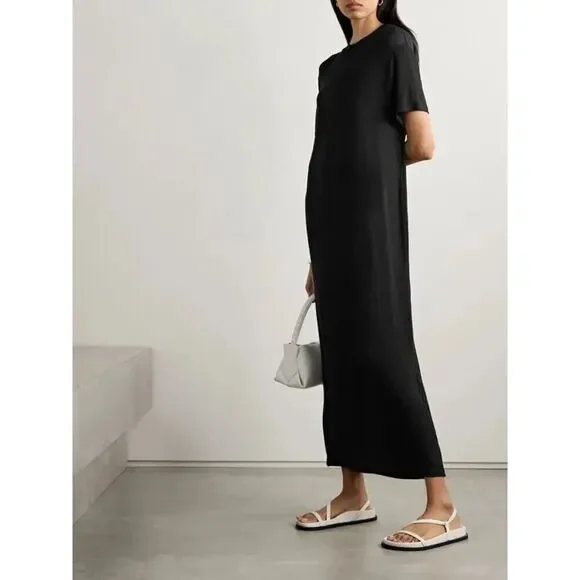 RÓHE Women's Black Short Sleeve Stretch Knit Jersey Maxi Dress Size 38 NWOT - Picture 4 of 11